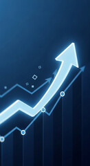 Poster - Glowing arrow ascending on dark-blue graph, symbolizing growth, success, progress, and upward trend in business and finance