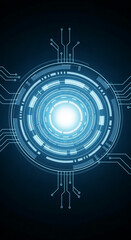Poster - Abstract blue concentric circles with circuit lines, creating a technological and futuristic design, showcasing innovation and digital technology, ideal for tech backgrounds