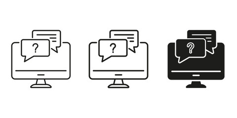 Aufkleber - Computer With Chat Bubbles Line and Solid Icon. Online Communication, Customer Support, And Virtual Assistance Symbol. Digital Interaction. Isolated Vector Illustration