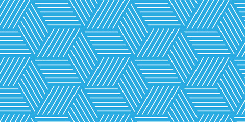 Fototapete - Seamless pattern Abstract geometric with stripes. White and blue ornament. Vector geometrical diagonal fabric waves seamless texture.	
