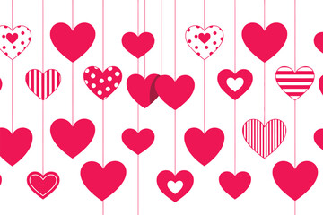 Poster - A festive display of hanging red hearts with various patterns on a white background for valentines day