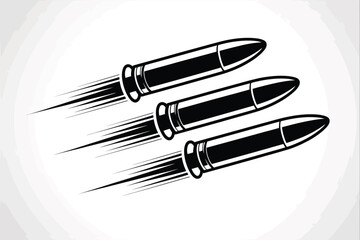 Poster - Three black and white bullets flying with motion lines on a white background in a vector illustration
