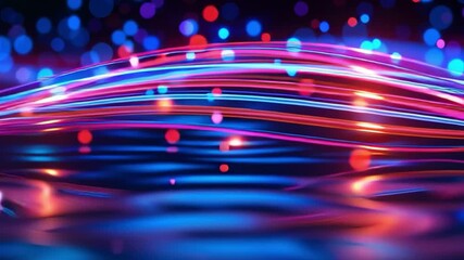 Poster - Vibrant Abstract Light Waves Reflecting on Water Surface in a Colorful Digital Environment