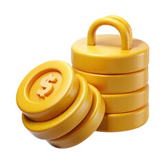 Poster - Stack of golden dollar coins with a handle representing savings and financial growth on background