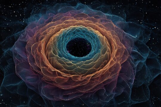 A futuristic and psychedelic computer generated image of a spiral flower symbolizing self-awareness.