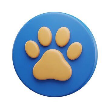 3D Rendered Animal Paw Print Icon on a Blue Circle Background