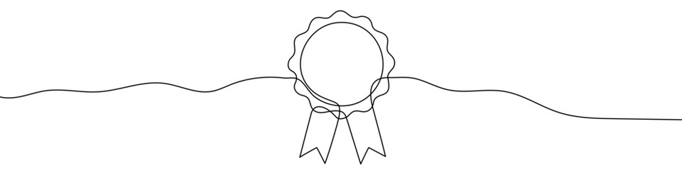 Medal with ribbons in one line art style. Medal drawing with editable black stroke on white background. Vector illustration.