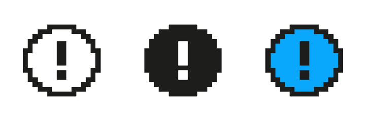 Fototapete - Pixel Art Exclamation Mark In Circle Icon Set. Pixelated Exclamation Mark Inside Circle, Symbol Of Warning Or Attention. Isolated Vector Illustration