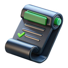 Poster - 3d render of task list with green checkmark symbolizing completion and approval against a background,showing productivity and organized workflow management