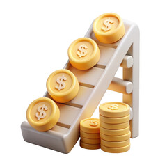 Poster - Ascending wealth represented by yellow dollar coins on a ladder a metaphor for financial growth and investment success with background