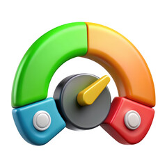 Poster - Colorful 3d gauge icon with arrow on background illustrating measurement progress and performance indicator displaying data