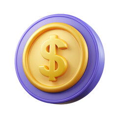 Poster - Golden dollar coin illustration shiny currency symbol on a round coin isolated on a background represents wealth and finance 3d rendered
