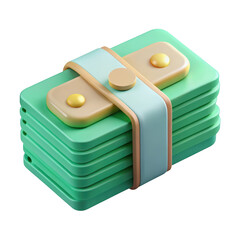 Poster - Stack of mint green money rendered in 3d stylized cash pile banknotes tied with pastel colored band finance wealth