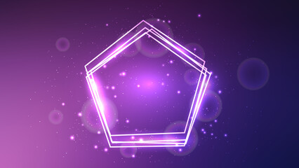 Poster - Neon frame in pentagon form with shining effects and sparkles