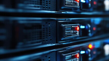 Poster - Close-up view of multiple servers in a data center or server room