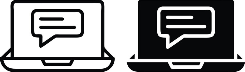 Poster - Laptop Chat Icon Set – Black and White Message Symbol for Online Communication and Web Interface