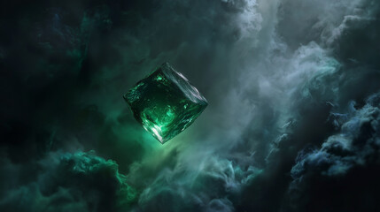 a cube is floating in the sky