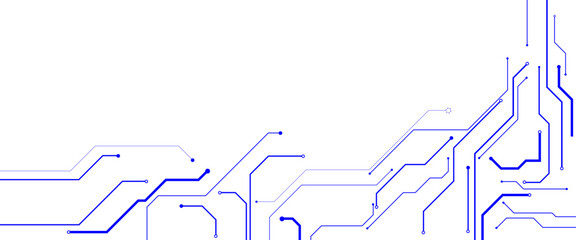 Poster - Abstract CPU processor or semiconductor with Power icon with glowing pixels on technology circuit board. Blue digital circuit lines with dots on a white background