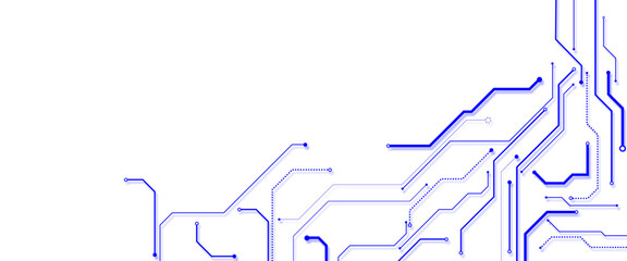 Poster - Vector blue digital circuit lines with dots on a white background. Abstract modern digital science technology futuristic circuit board.