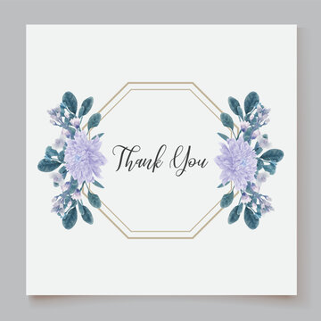 WEDDING INVITATION FRAME WITH FLOWER DECORATIONS AND FRESH LEAVES