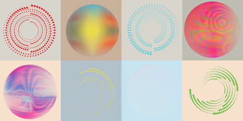 Fototapete - Lines and dots in Circle Form .Rotate rounded shape Vector .Rotating dots form a circle .Rotating and linear design element . Various lines forming round shape . Abstract Geometric line art .
