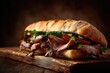 © Johan - A delicious roast beef sandwich on a wooden board