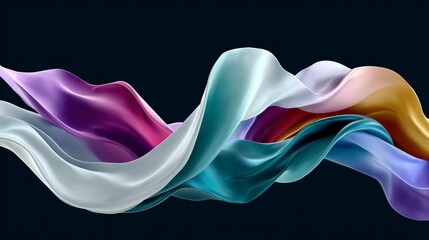 Poster - Colorful, flowing piece of fabric with a blue and white stripe. The colors are vibrant and the fabric appears to be flowing in the wind
