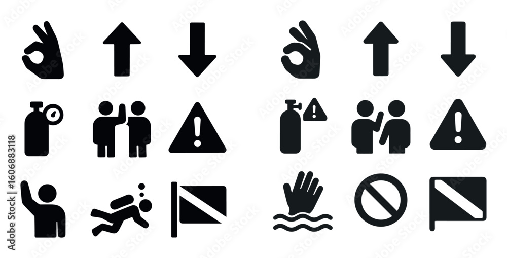 Diving Hand Signals Icons Stock Vector | Adobe Stock