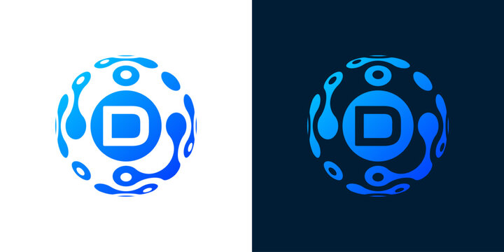 letter d logo design with globe technology, for technology, monogram, data and computers
