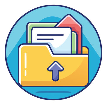 Stock photo websites often feature a flat design vector set with various file folder icons, including a download button symbol for business and web technology illustrations