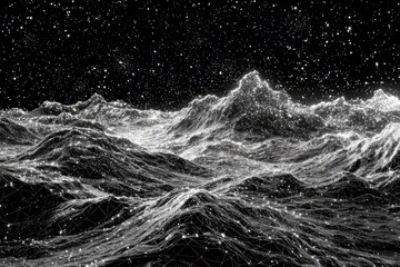Wall Mural - Abstract Digital Landscape With Mountains And Stars