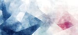 Abstract watercolor painting with geometric shapes in shades of blue pink and white color palette empty template