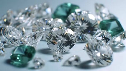 Poster - Gems of various shapes and sizes glisten under soft light, revealing exquisite colors and facets. The arrangement highlights their beauty, creating an enchanting display.