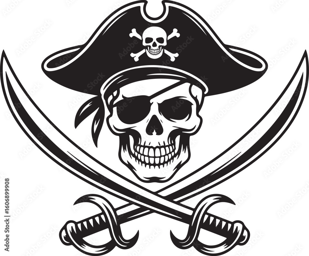 Pirate Skull with Hat and Swords Stock Vector | Adobe Stock