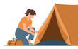 © Bockthier - Woman Setting Up Camp Outdoor Adventure Illustration