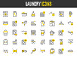 © Picvault - Laundry vector icons. Dryer, Wring, Detergent, Steam, Temperature, Clean Clothes, Shirts, Washing Machine, Do Not Iron, Sprayer, Lint Roller, Dirty Clothes, Brush illustration.