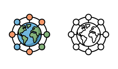 Fototapete - Global Network with Globe Icon Connecting Points Emphasizing International Communication and Digital Interconnectivity