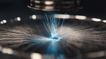 Poster - Innovative technology demonstrating sonic resonance as pet microfilaments vibrate at a controlled frequency, creating a captivating visual display of energy and precision