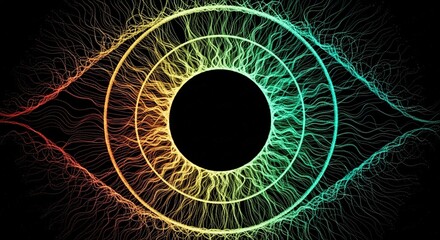 Fototapete - Abstract digital art depicting a vibrant multi colored eye with concentric rings and energetic outlines