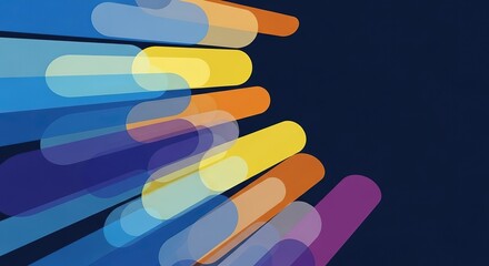 Fototapete - Abstract digital art featuring glowing rounded rectangles in a dynamic diagonal composition against a dark background
