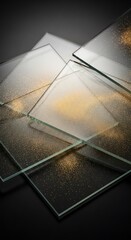 Poster - Abstract glass plates with gold flakes creating a modern and elegant background texture