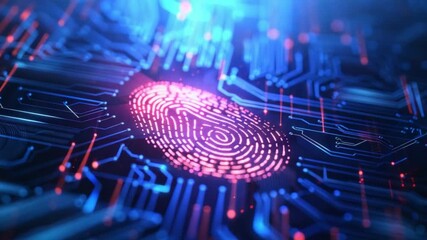 Poster - Abstract circuit board with a glowing fingerprint