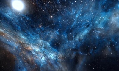 Wall Mural - Deep Space Nebula with Blue and Dark Cosmic Clouds Starry Night Sky Background Universe Exploration Digital Art