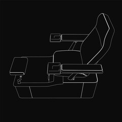 Fototapete - A sleek black and white recliner chair with a curved backrest and armrests offers modern comfort. The contour design includes a plush cushion, footrest, and reclining mechanism for relaxation.