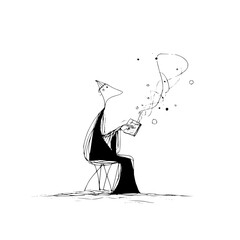 Poster - A whimsical sketch of a figure with a party hat sitting on a chair and holding a smoking object emitting bubbles