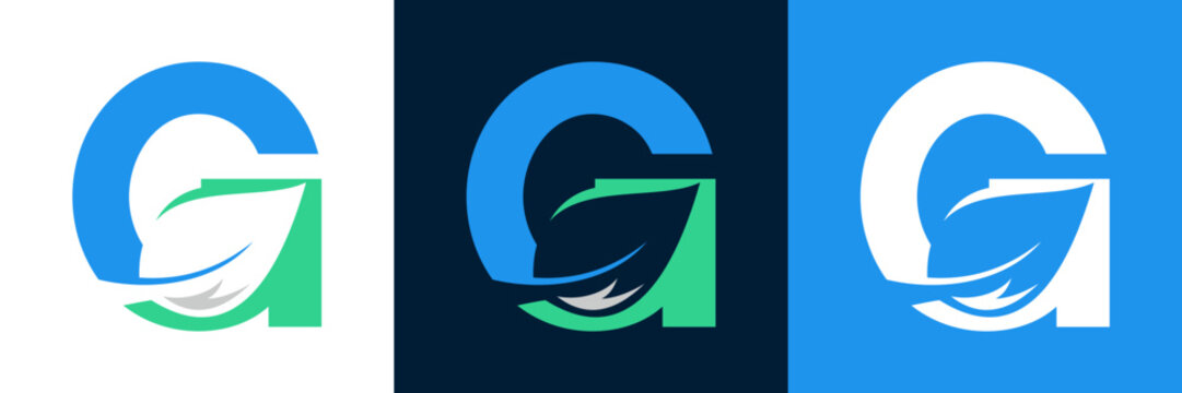 Letter G eco green Logo with leaves. ,symbol,alphabet,botany,natural