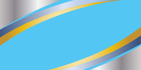 Aufkleber - Abstract curved wave background with metallic silver, gold, and blue gradient layers over a bright blue backdrop.eps10