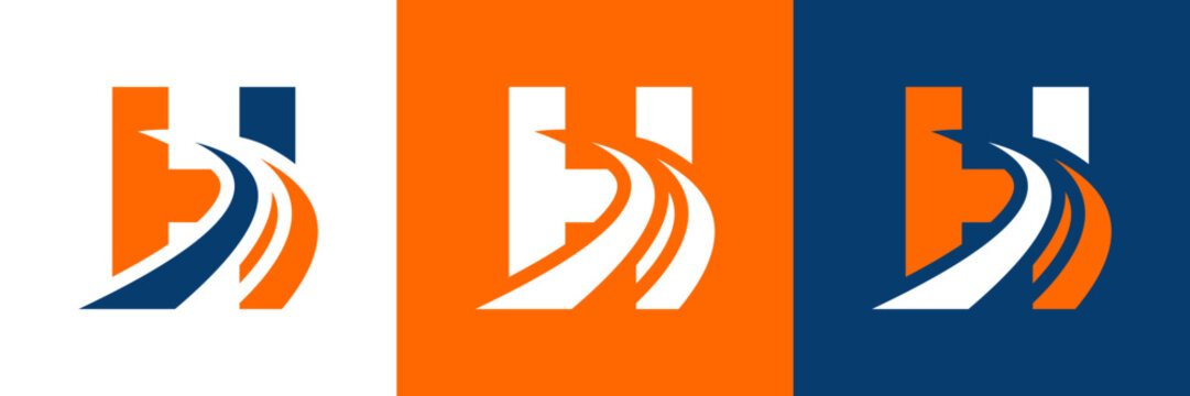 Letter  h with road logo, road icon, highway, lane icon, logo design in three colors vector