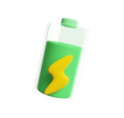 Poster - 3D Render of a Green Battery with Yellow Lightning Bolt;  Playful, Energetic, and Modern Design.