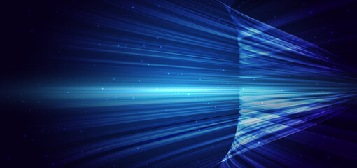 Poster - Futuristic speed lines curved on dark blue background with lighting effec. Motion movement concept.